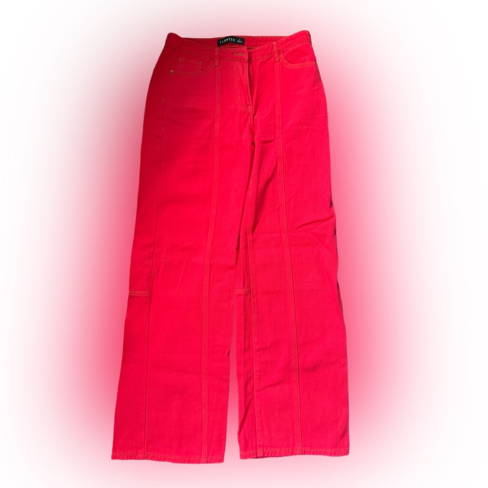 Lioness Coral-Red High Waist Wide Leg Pants